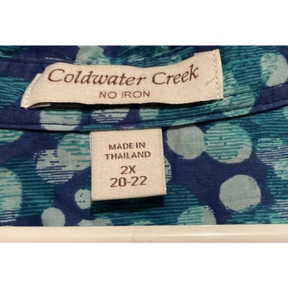 Coldwater Creek Blouse Button Down Blue Polka Dot 3/4” Sleeve No Iron 2X 20/22 - Picture 3 of 5